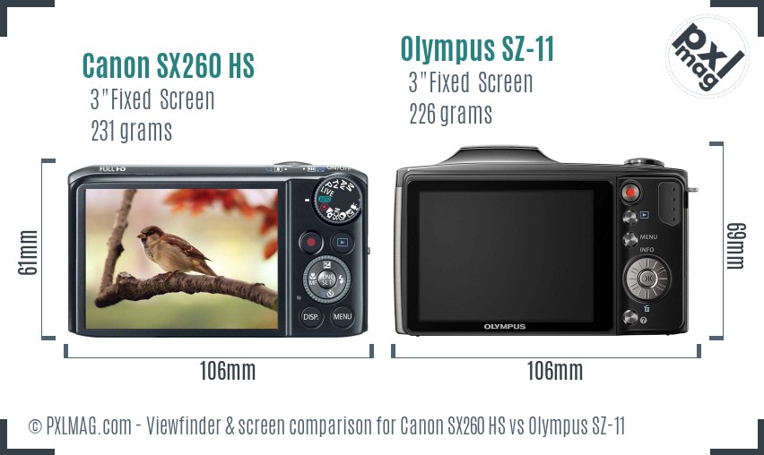 Canon SX260 HS vs Olympus SZ-11 Screen and Viewfinder comparison