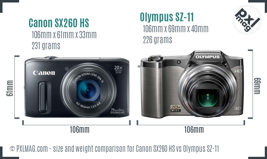 Canon SX260 HS vs Olympus SZ-11 size comparison