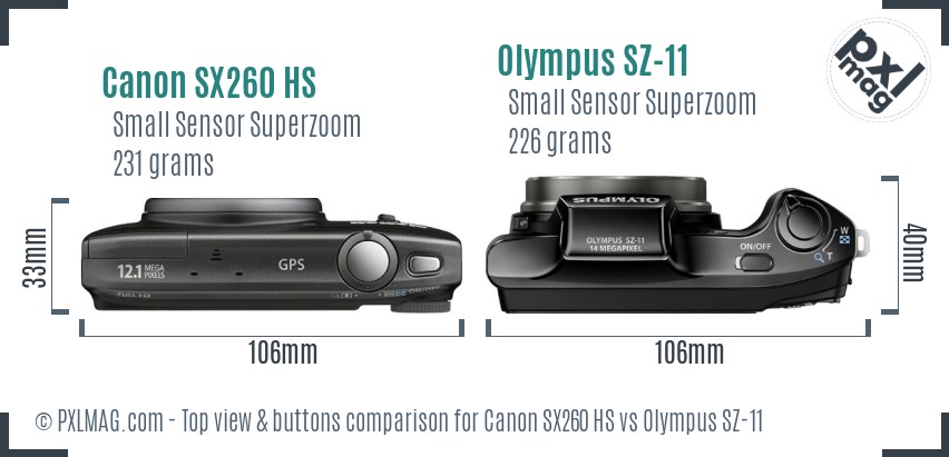 Canon SX260 HS vs Olympus SZ-11 top view buttons comparison