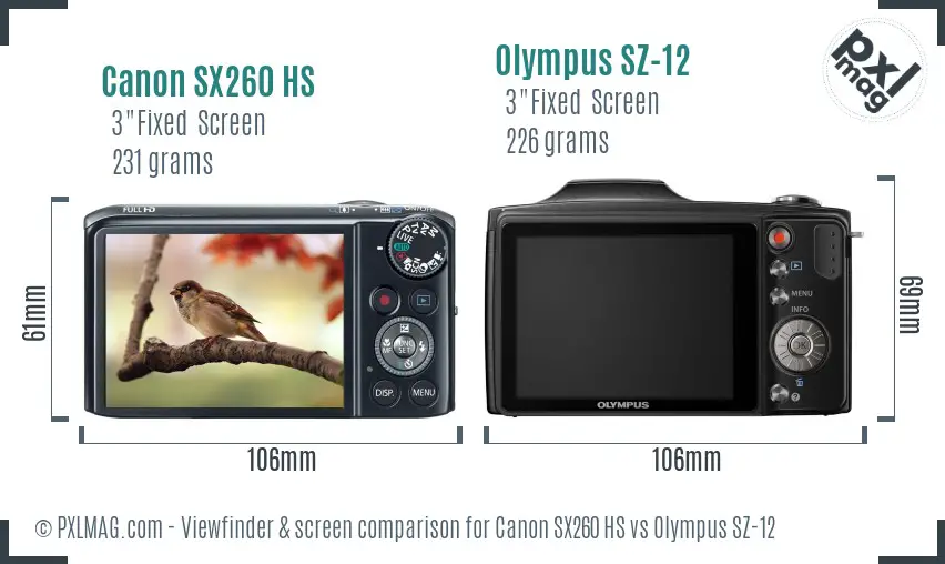 Canon SX260 HS vs Olympus SZ-12 Screen and Viewfinder comparison