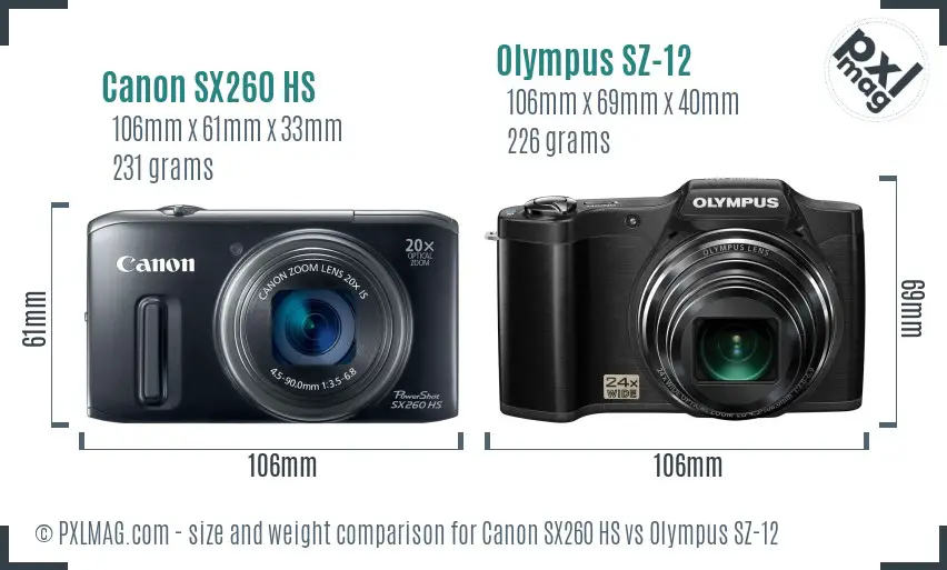 Canon SX260 HS vs Olympus SZ-12 size comparison
