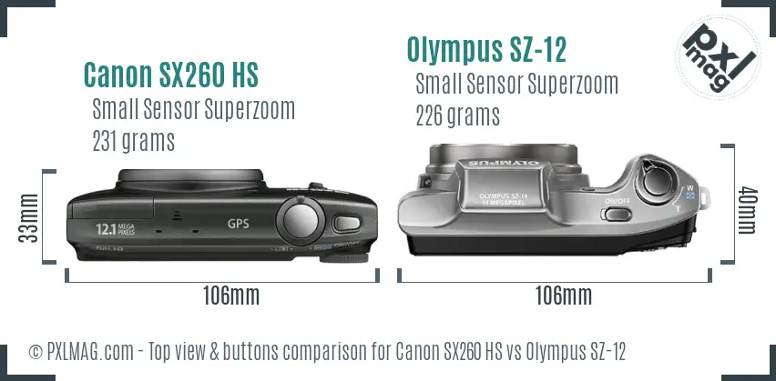 Canon SX260 HS vs Olympus SZ-12 top view buttons comparison