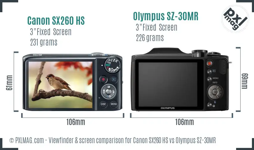 Canon SX260 HS vs Olympus SZ-30MR Screen and Viewfinder comparison