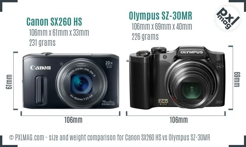 Canon SX260 HS vs Olympus SZ-30MR size comparison