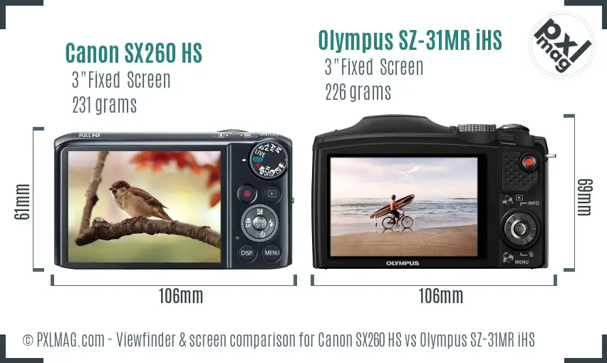 Canon SX260 HS vs Olympus SZ-31MR iHS Screen and Viewfinder comparison