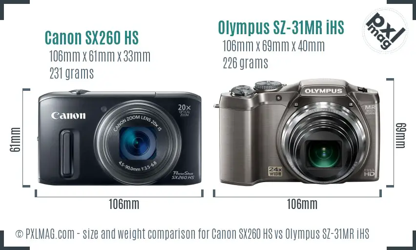 Canon SX260 HS vs Olympus SZ-31MR iHS size comparison
