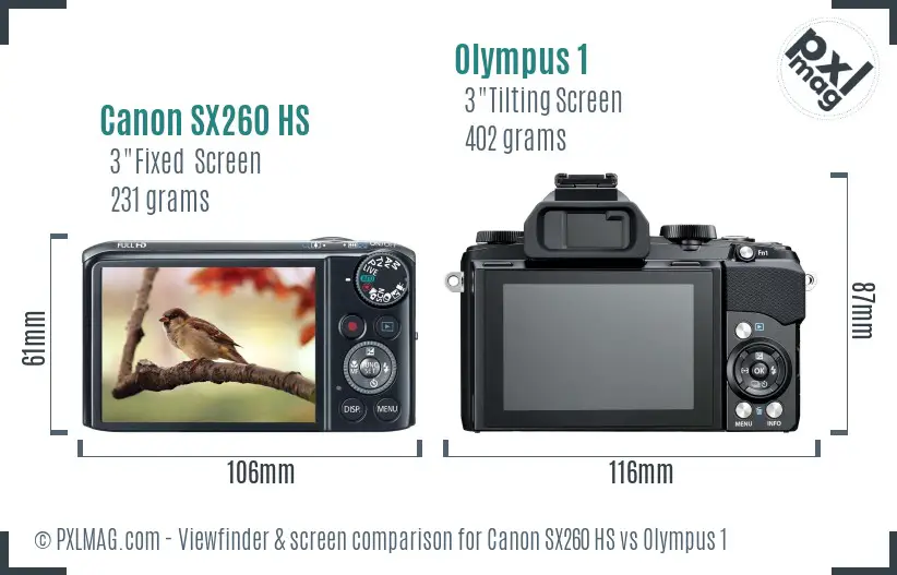 Canon SX260 HS vs Olympus 1 Screen and Viewfinder comparison
