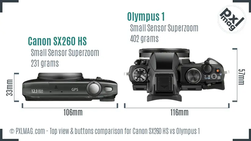 Canon SX260 HS vs Olympus 1 top view buttons comparison