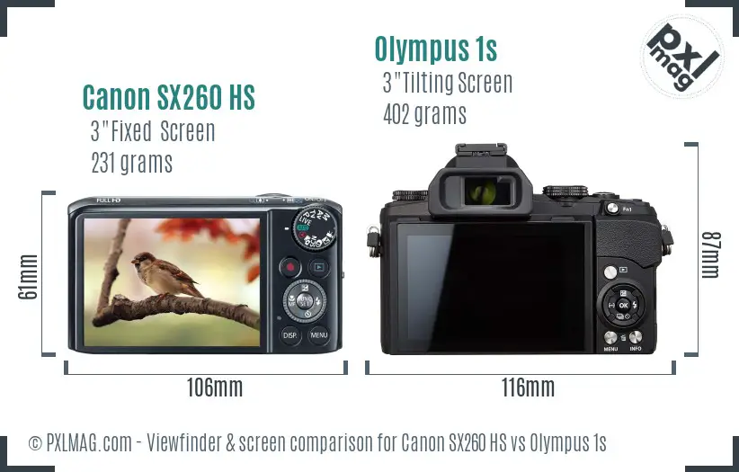 Canon SX260 HS vs Olympus 1s Screen and Viewfinder comparison