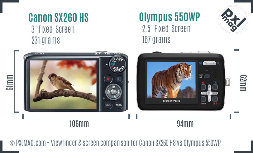 Canon SX260 HS vs Olympus 550WP Screen and Viewfinder comparison