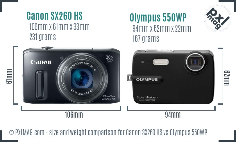 Canon SX260 HS vs Olympus 550WP size comparison Canon SX260 HS vs Olympus 550WP size comparison