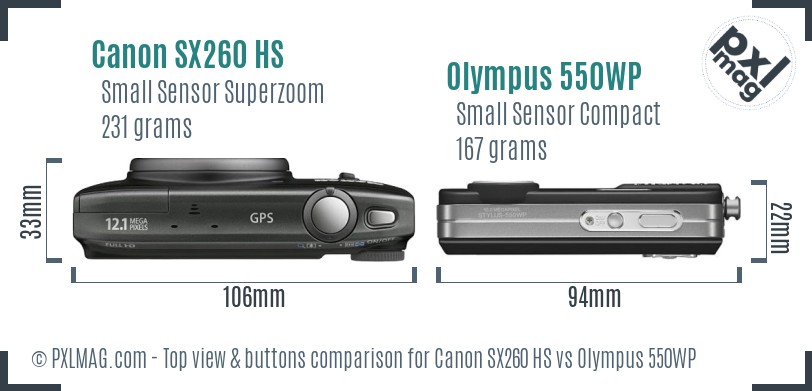 Canon SX260 HS vs Olympus 550WP top view buttons comparison