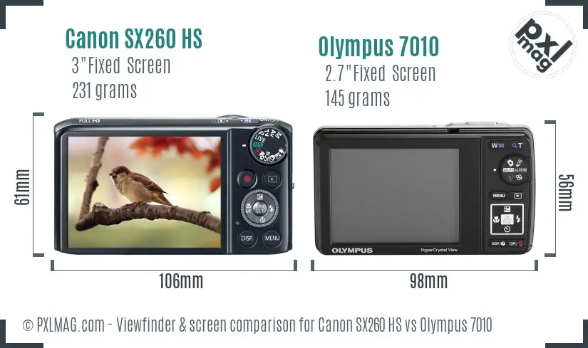 Canon SX260 HS vs Olympus 7010 Screen and Viewfinder comparison