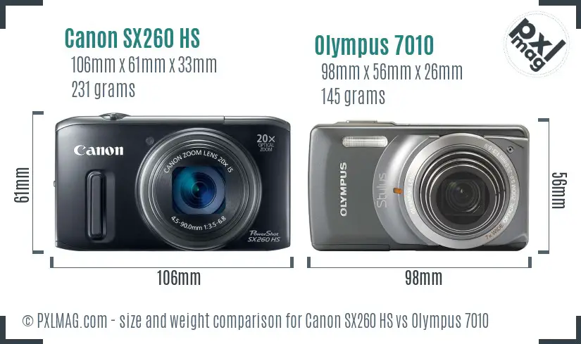 Canon SX260 HS vs Olympus 7010 size comparison