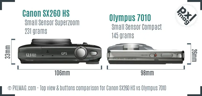Canon SX260 HS vs Olympus 7010 top view buttons comparison