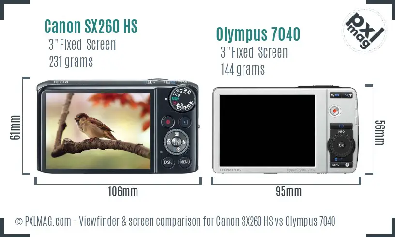 Canon SX260 HS vs Olympus 7040 Screen and Viewfinder comparison
