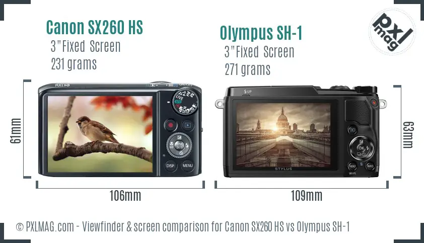 Canon SX260 HS vs Olympus SH-1 Screen and Viewfinder comparison