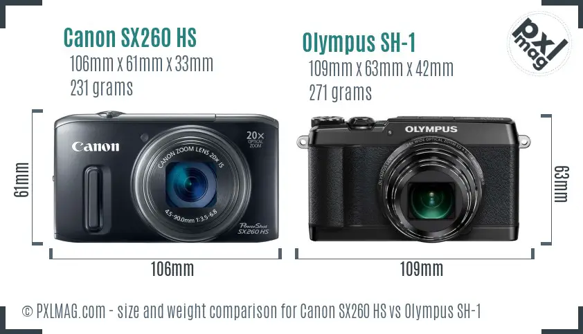 Canon SX260 HS vs Olympus SH-1 size comparison