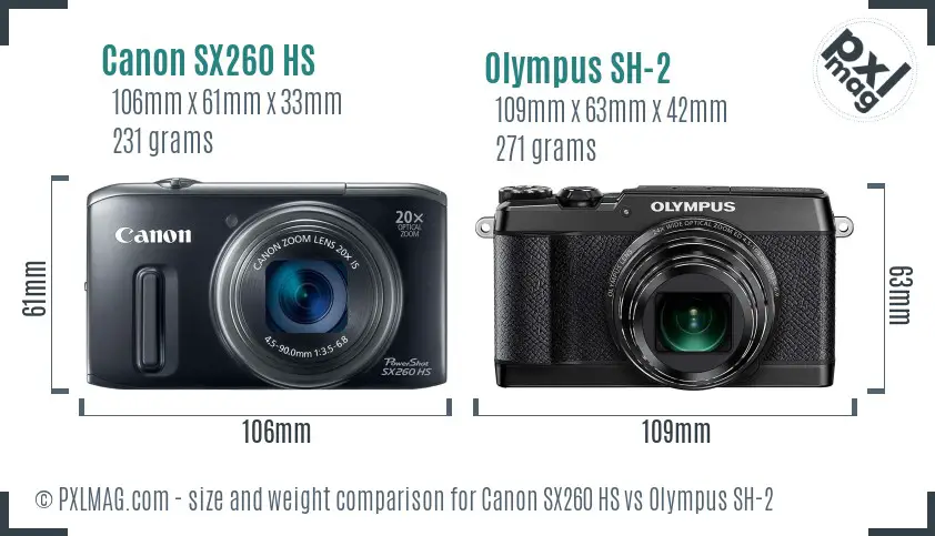 Canon SX260 HS vs Olympus SH-2 size comparison Canon SX260 HS vs Olympus SH-2 size comparison