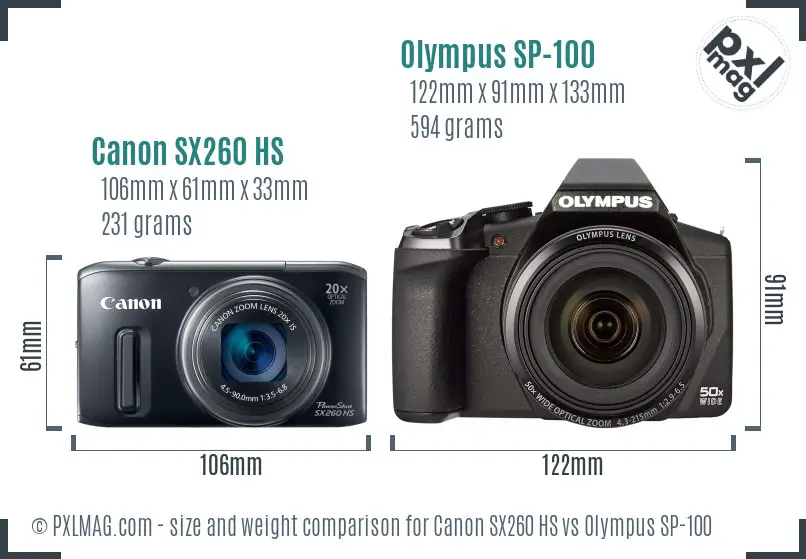 Canon SX260 HS vs Olympus SP-100 size comparison