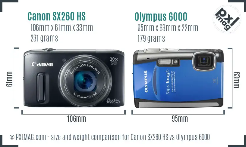 Canon SX260 HS vs Olympus 6000 size comparison