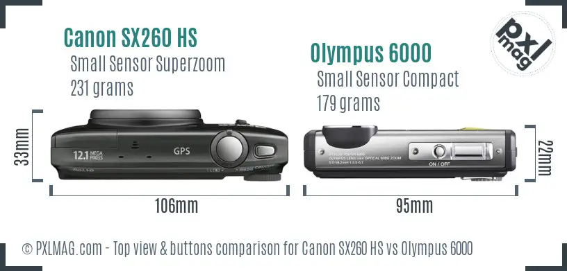 Canon SX260 HS vs Olympus 6000 top view buttons comparison