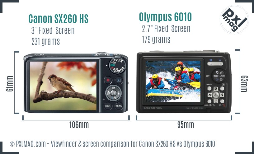 Canon SX260 HS vs Olympus 6010 Screen and Viewfinder comparison