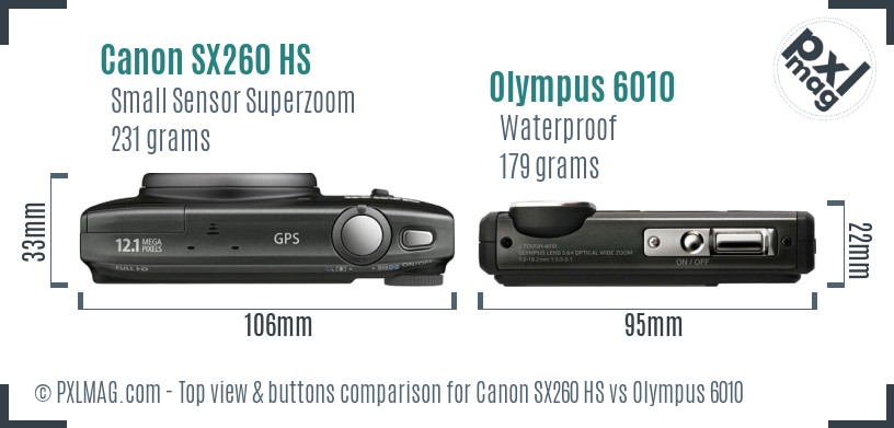 Canon SX260 HS vs Olympus 6010 top view buttons comparison