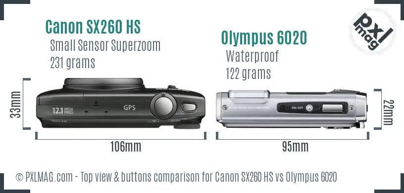 Canon SX260 HS vs Olympus 6020 top view buttons comparison