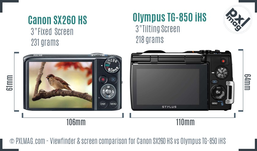 Canon SX260 HS vs Olympus TG-850 iHS Screen and Viewfinder comparison
