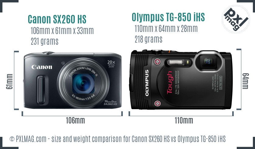 Canon SX260 HS vs Olympus TG-850 iHS size comparison Canon SX260 HS vs Olympus TG-850 iHS size comparison