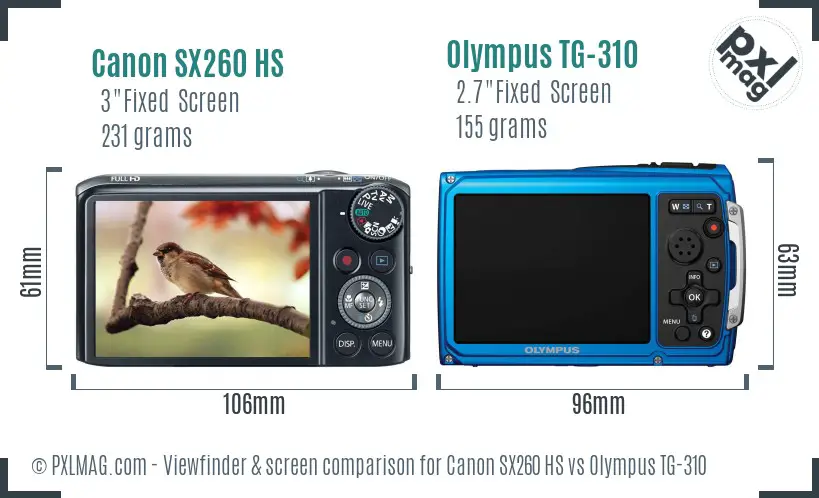 Canon SX260 HS vs Olympus TG-310 Screen and Viewfinder comparison