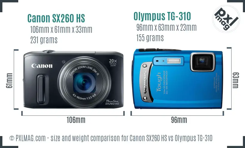 Canon SX260 HS vs Olympus TG-310 size comparison