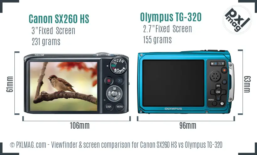 Canon SX260 HS vs Olympus TG-320 Screen and Viewfinder comparison