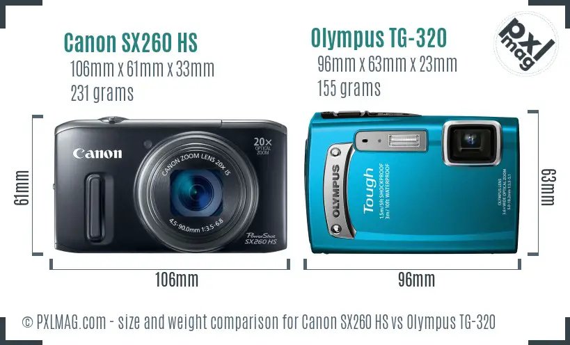 Canon SX260 HS vs Olympus TG-320 size comparison