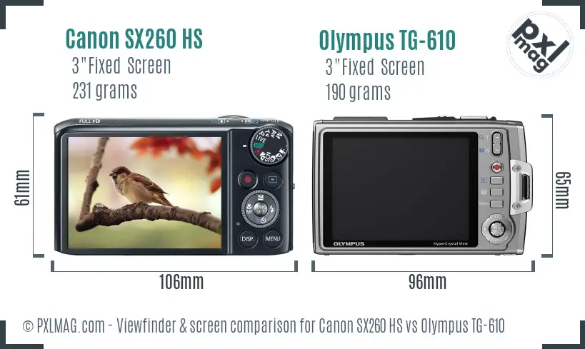 Canon SX260 HS vs Olympus TG-610 Screen and Viewfinder comparison