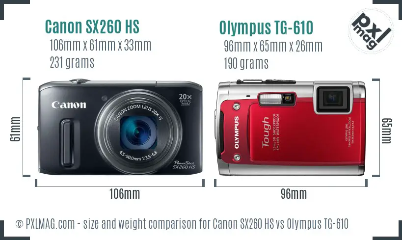 Canon SX260 HS vs Olympus TG-610 size comparison