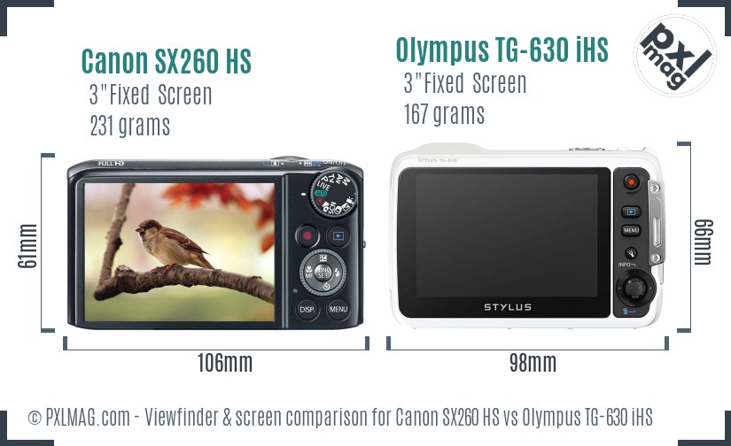 Canon SX260 HS vs Olympus TG-630 iHS Screen and Viewfinder comparison