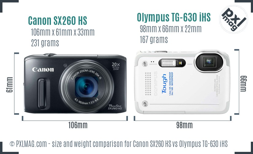 Canon SX260 HS vs Olympus TG-630 iHS size comparison