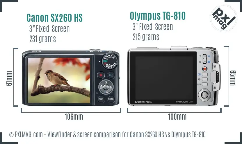Canon SX260 HS vs Olympus TG-810 Screen and Viewfinder comparison