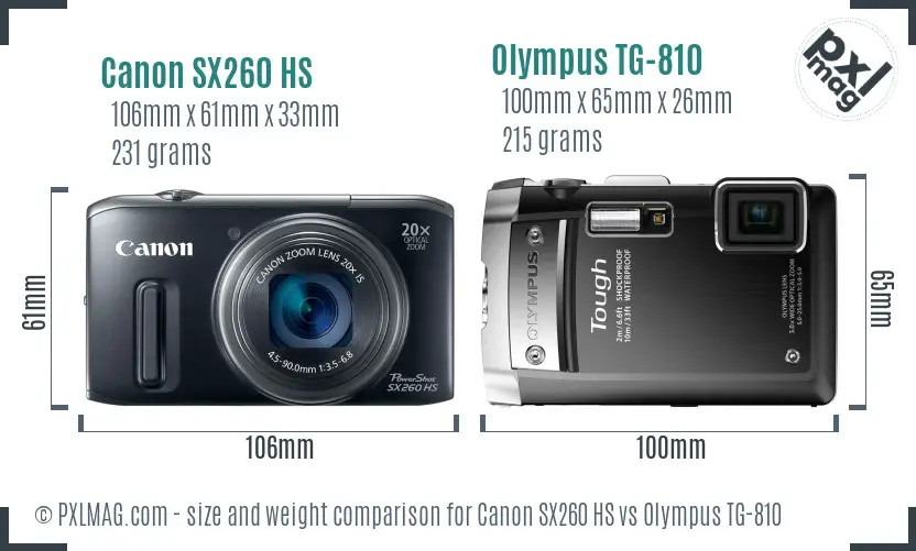 Canon SX260 HS vs Olympus TG-810 size comparison