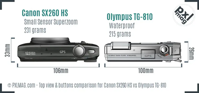 Canon SX260 HS vs Olympus TG-810 top view buttons comparison