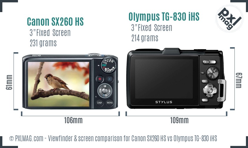Canon SX260 HS vs Olympus TG-830 iHS Screen and Viewfinder comparison