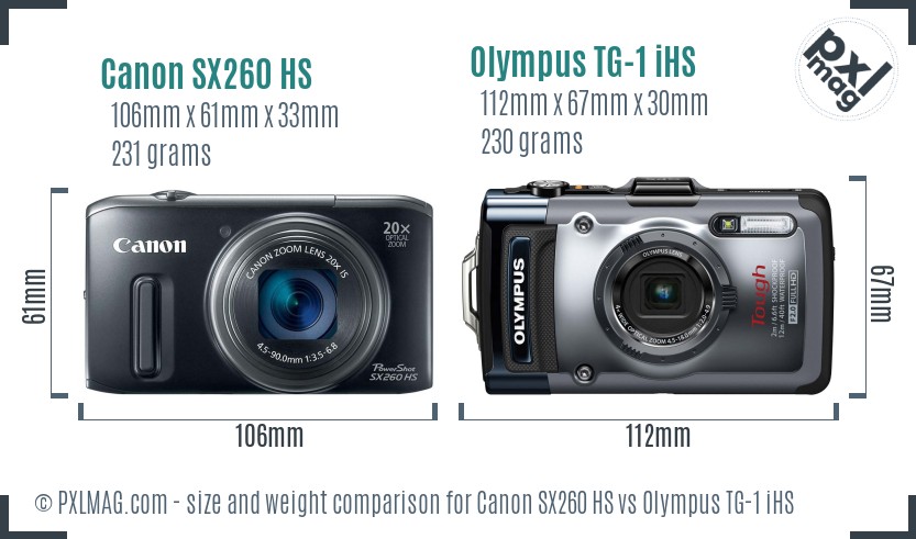 Canon SX260 HS vs Olympus TG-1 iHS size comparison Canon SX260 HS vs Olympus TG-1 iHS size comparison