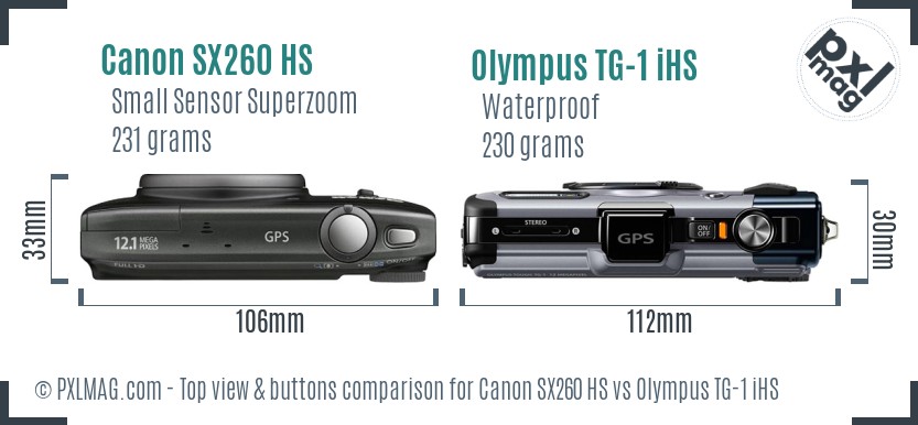 Canon SX260 HS vs Olympus TG-1 iHS top view buttons comparison