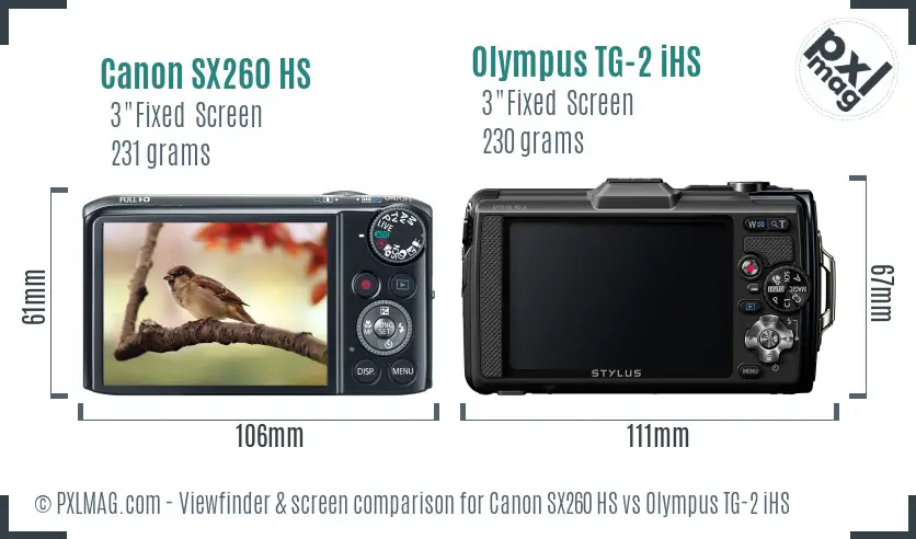 Canon SX260 HS vs Olympus TG-2 iHS Screen and Viewfinder comparison