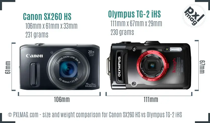 Canon SX260 HS vs Olympus TG-2 iHS size comparison