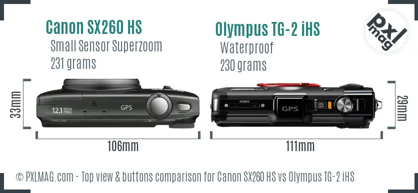 Canon SX260 HS vs Olympus TG-2 iHS top view buttons comparison