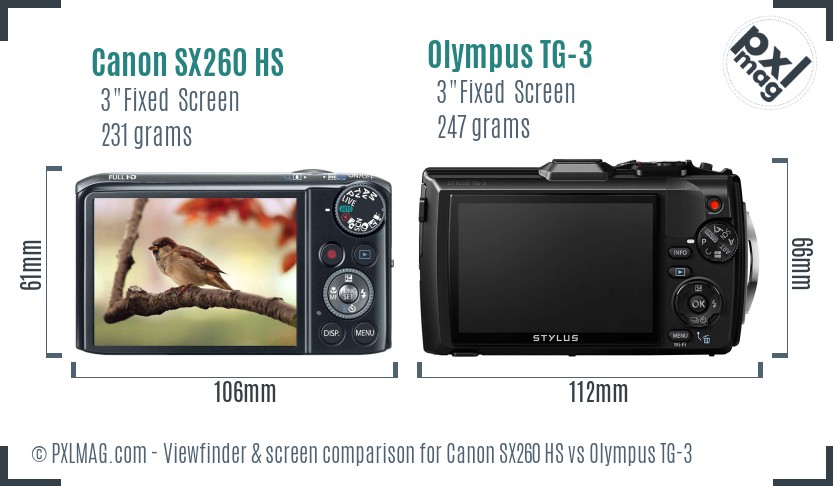 Canon SX260 HS vs Olympus TG-3 Screen and Viewfinder comparison