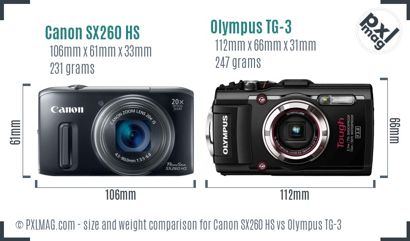 Canon SX260 HS vs Olympus TG-3 size comparison